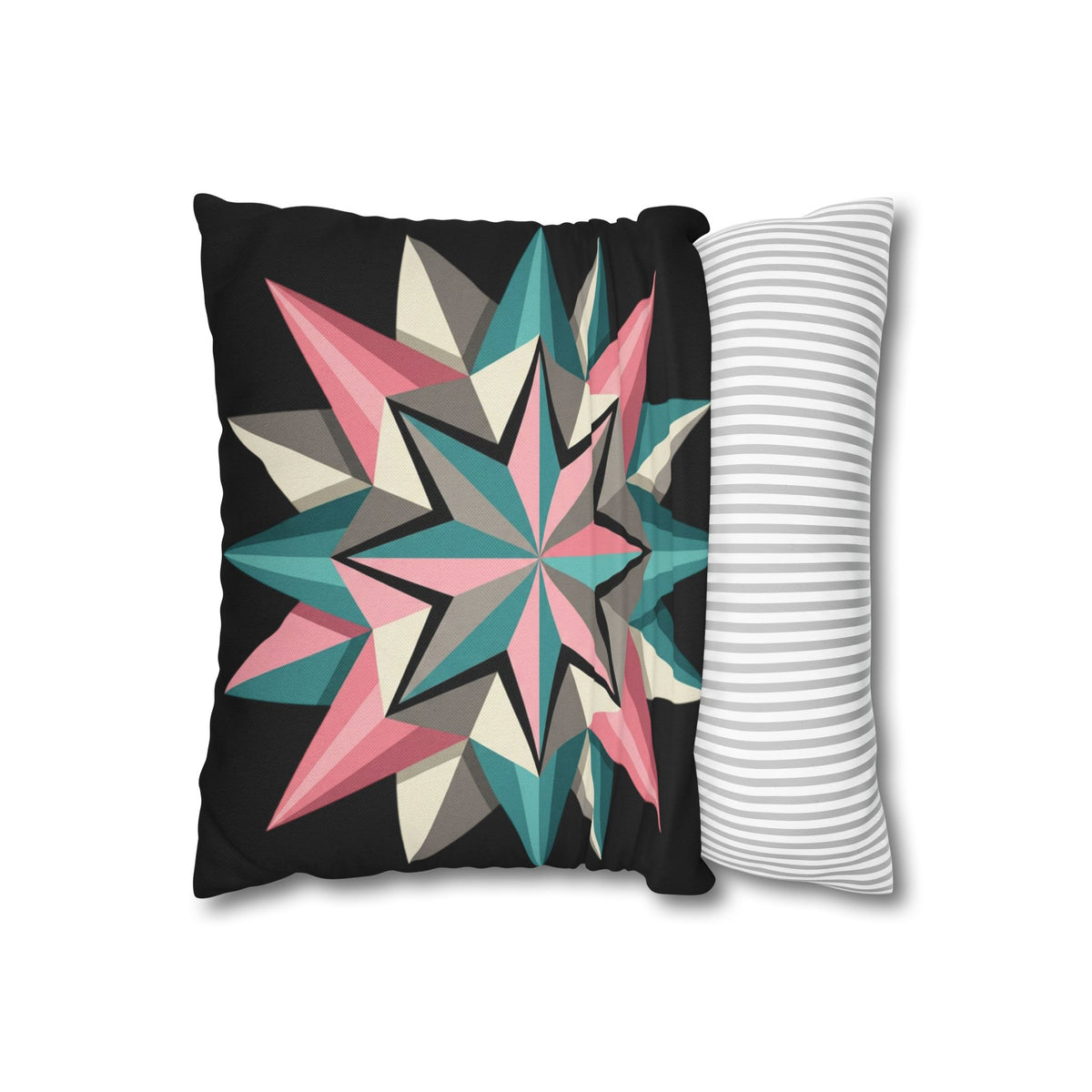 Geometric Starburst Throw Pillowcase — Teal & Pink Modern Decorative Cushion Cover