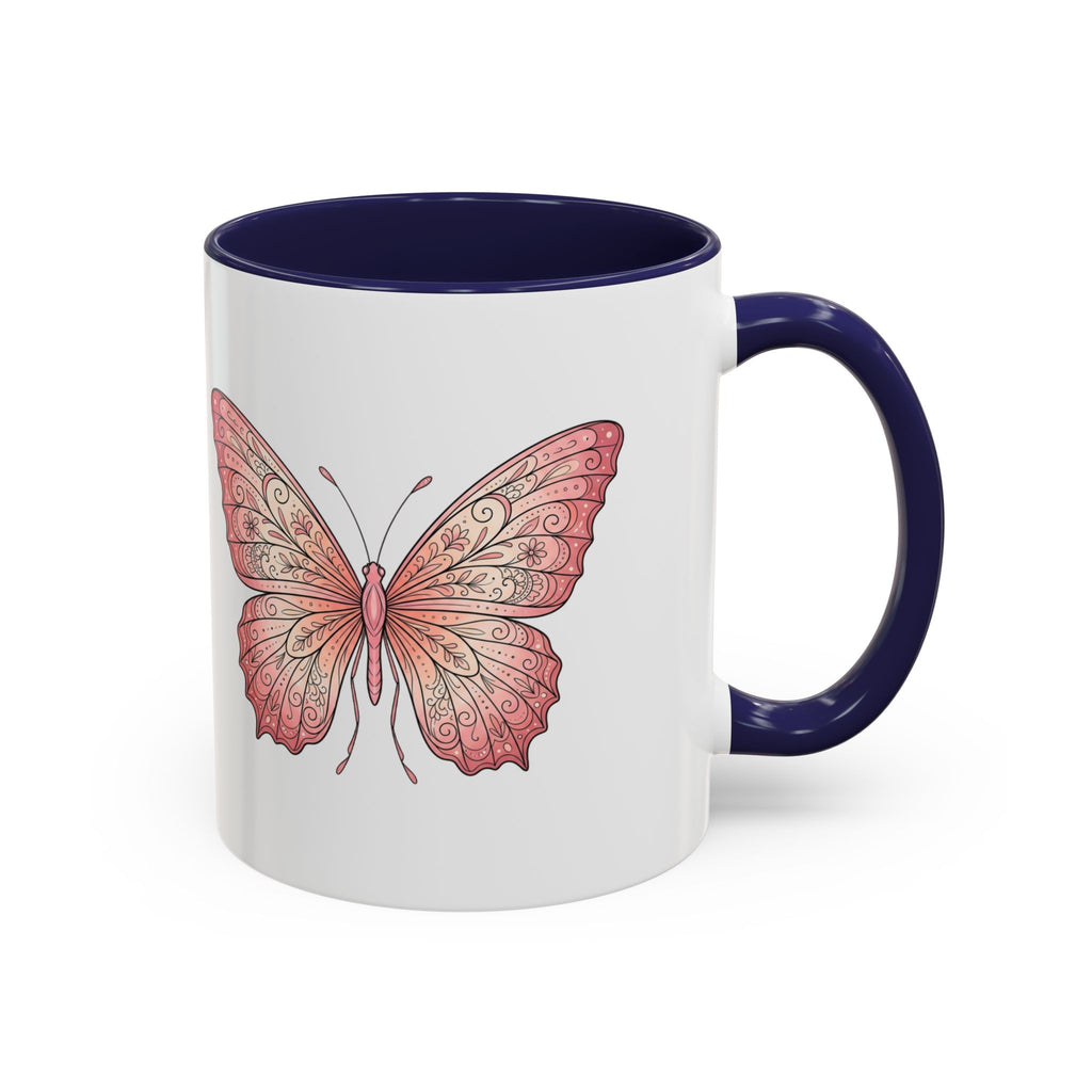 Pink Watercolor Butterfly Accent Coffee Mug — Floral Boho Tea & Coffee Cup (11/15oz)