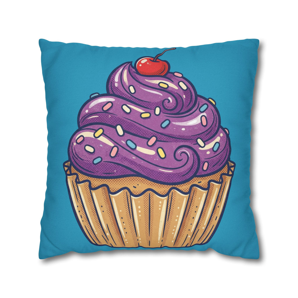 Cupcake Pillowcase — Cute Purple Frosting Decorative Throw Pillow- Turquoise