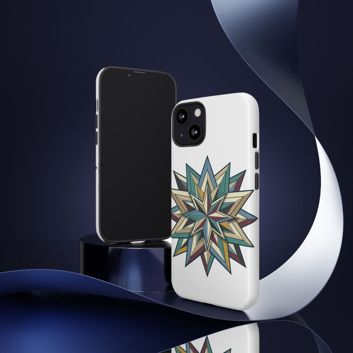 Geometric Star Phone Case — Teal & Earthtone Mandala Design