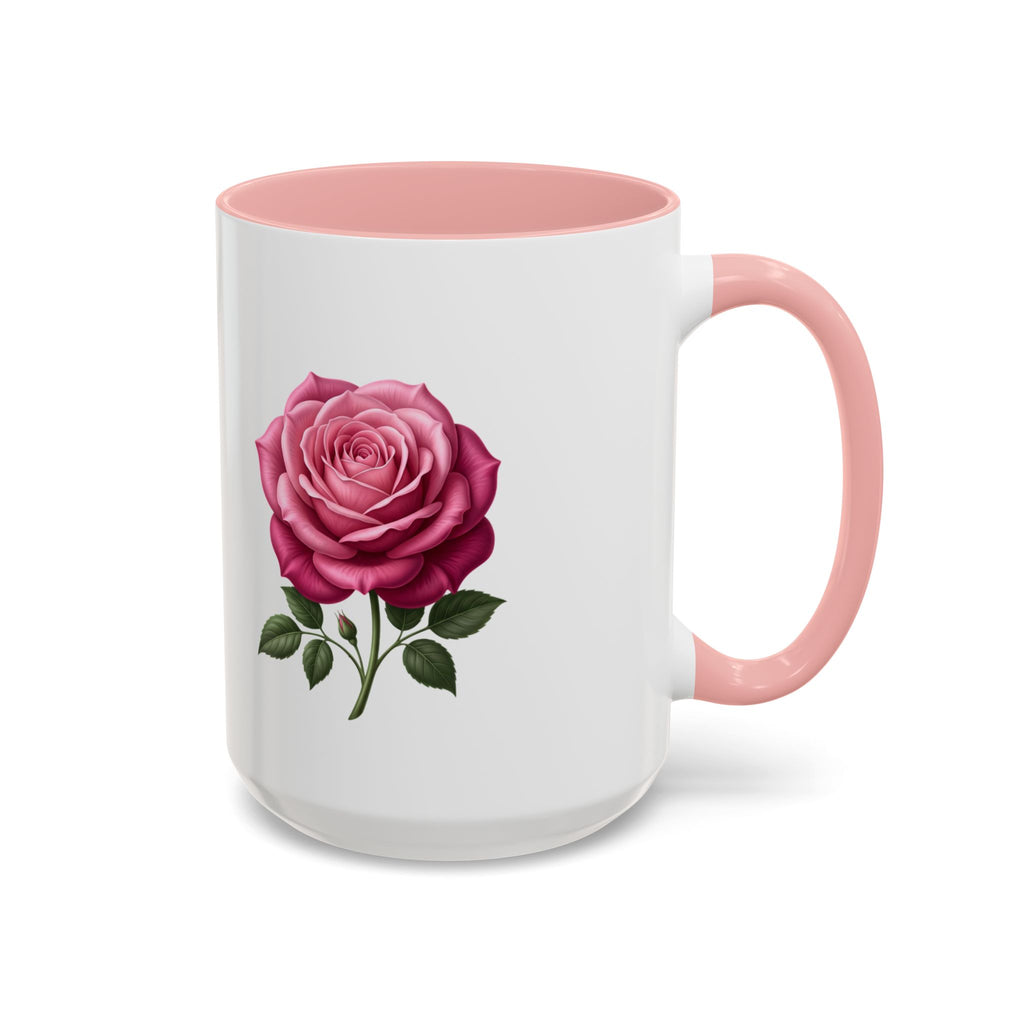 Pink Rose Accent Coffee Mug — Floral Tea & Coffee Cup (11/15 oz)
