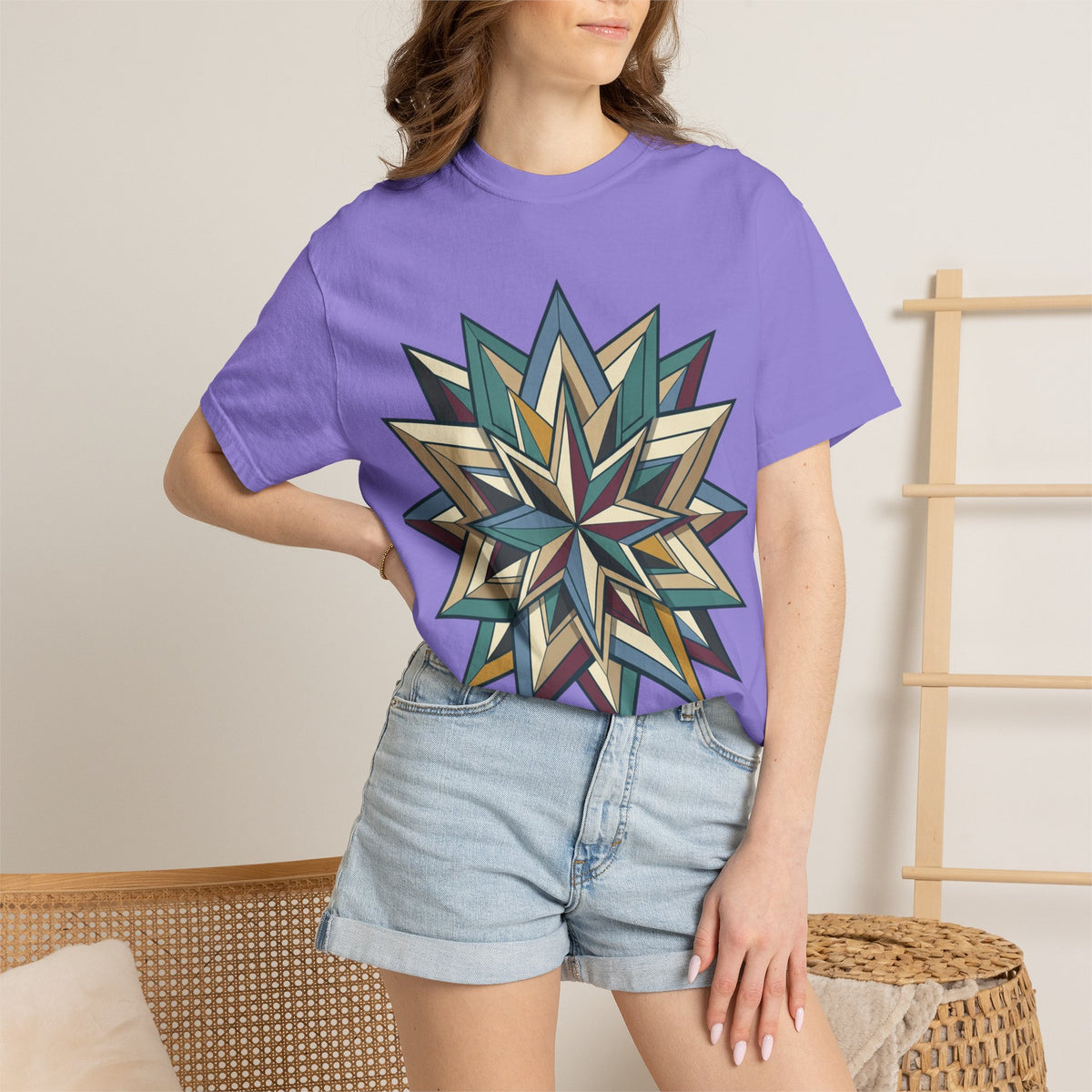 Geometric Starburst T-Shirt — Vintage Compass Rose Graphic Tee