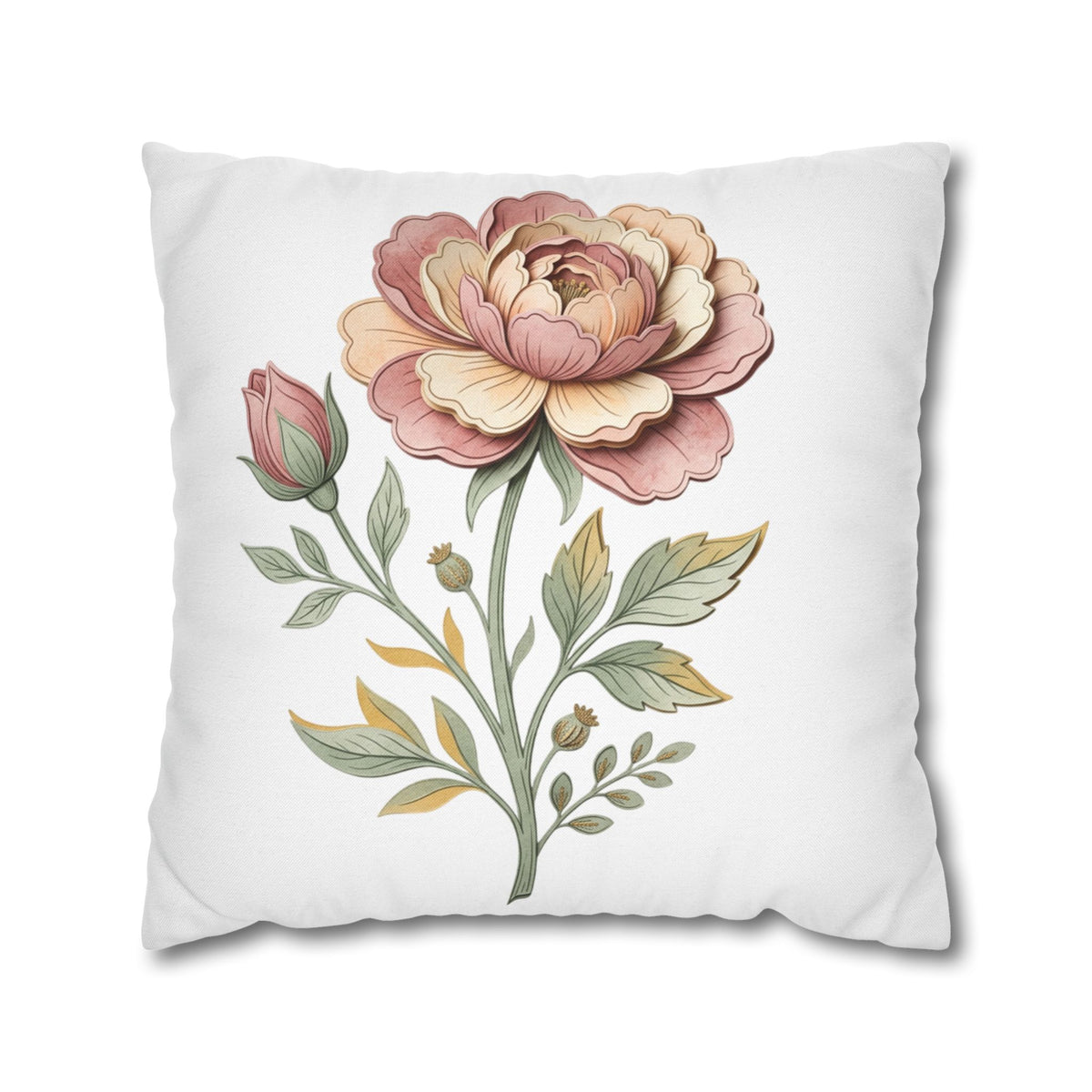 Floral Rose Spun Polyester Square Pillowcase