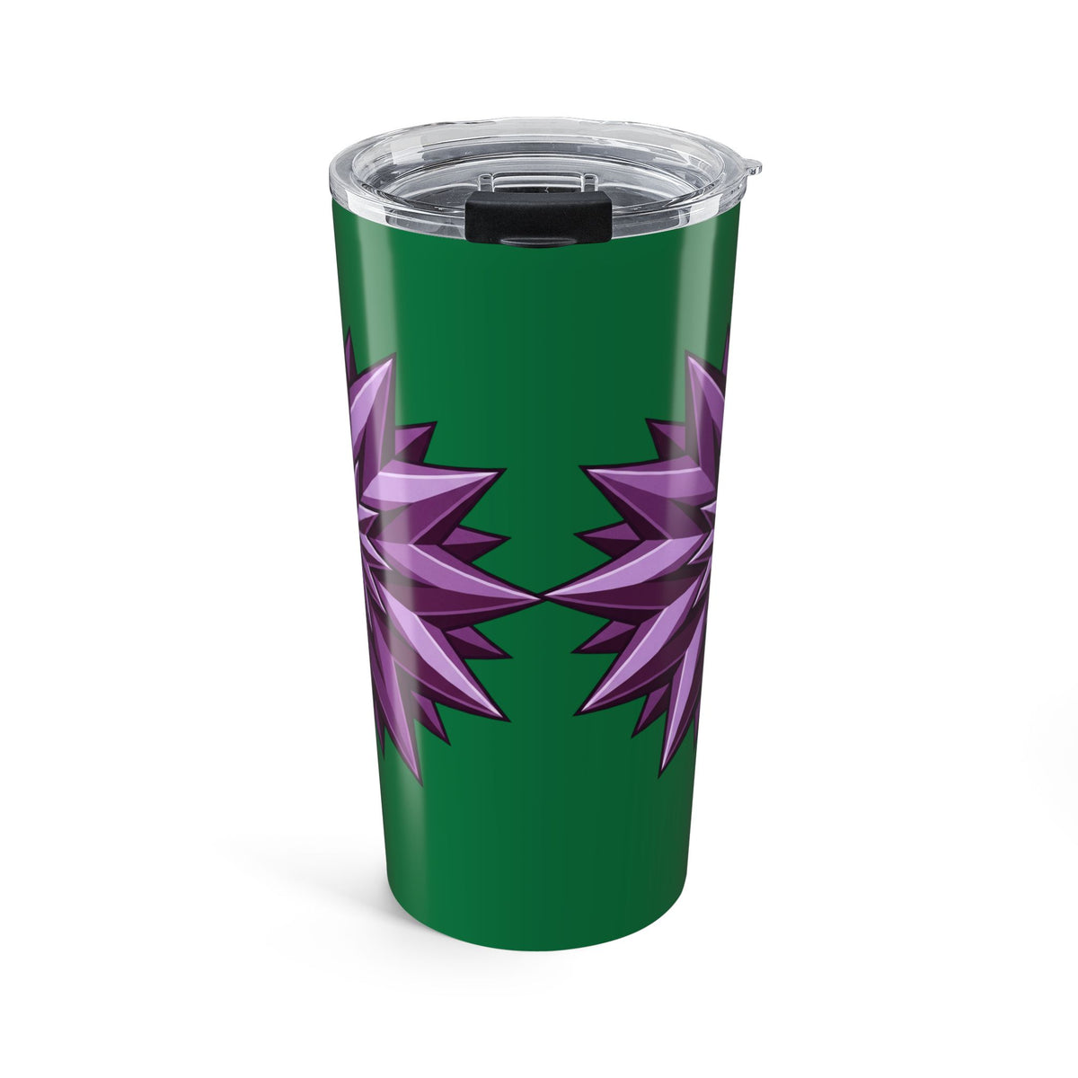 20oz Floral Star Tumbler — Green Travel Cup with Purple Geometric Blossom