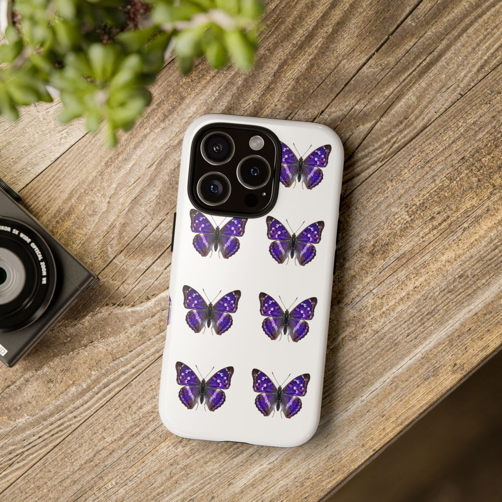 Purple Butterfly Tough Phone Case — Durable Protective iPhone Case with Repeating Butterfly Pattern