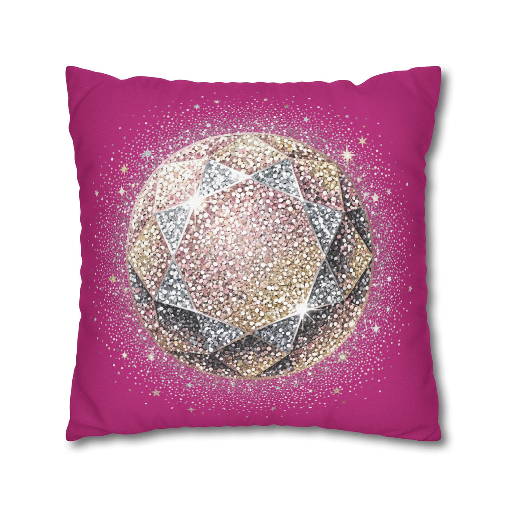 Glittery Magenta Spun Polyester Square Pillowcase
