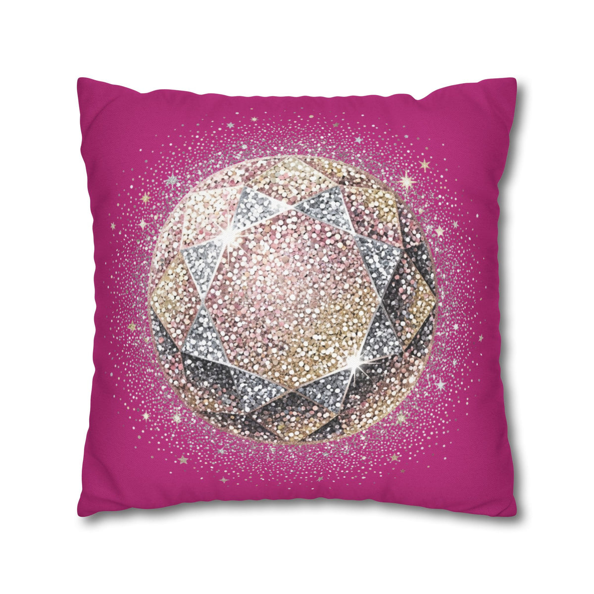 Glittery Magenta Spun Polyester Square Pillowcase