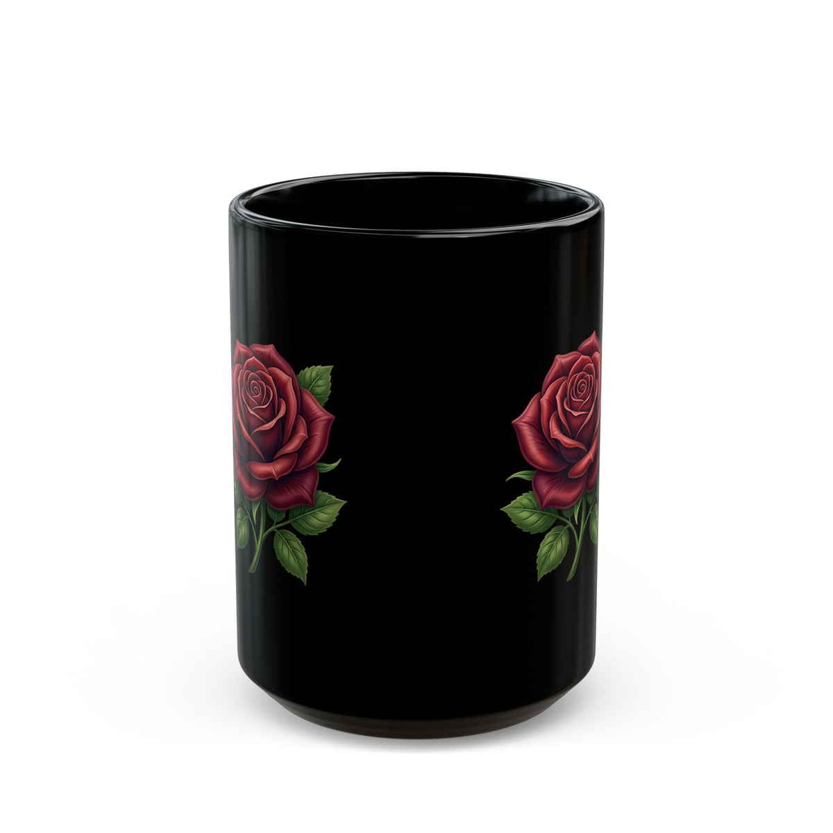 Black Rose Mug — Elegant Red Rose Ceramic Coffee Cup (11oz & 15oz)