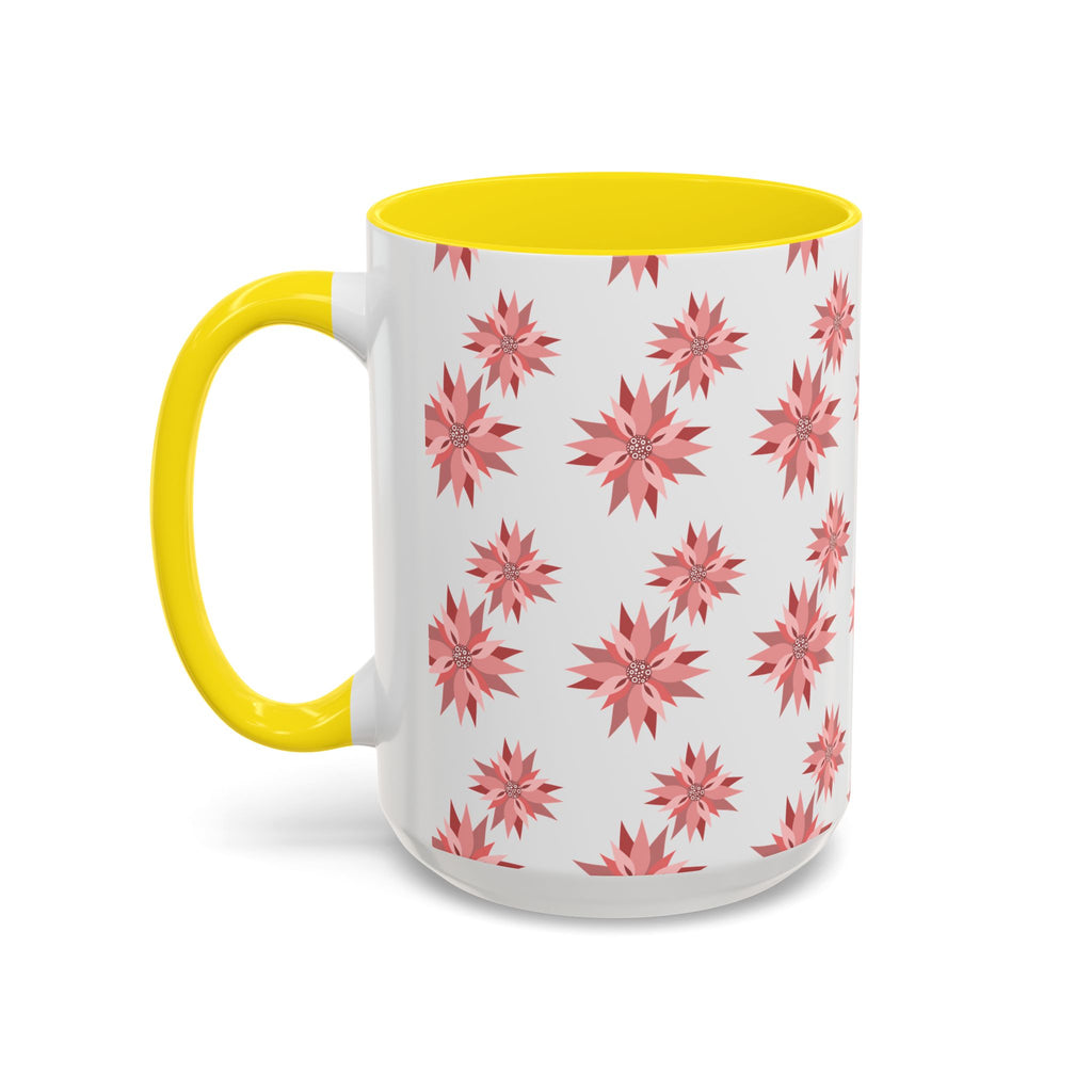 Pink Geometric Floral Accent Coffee Mug — 11/15oz
