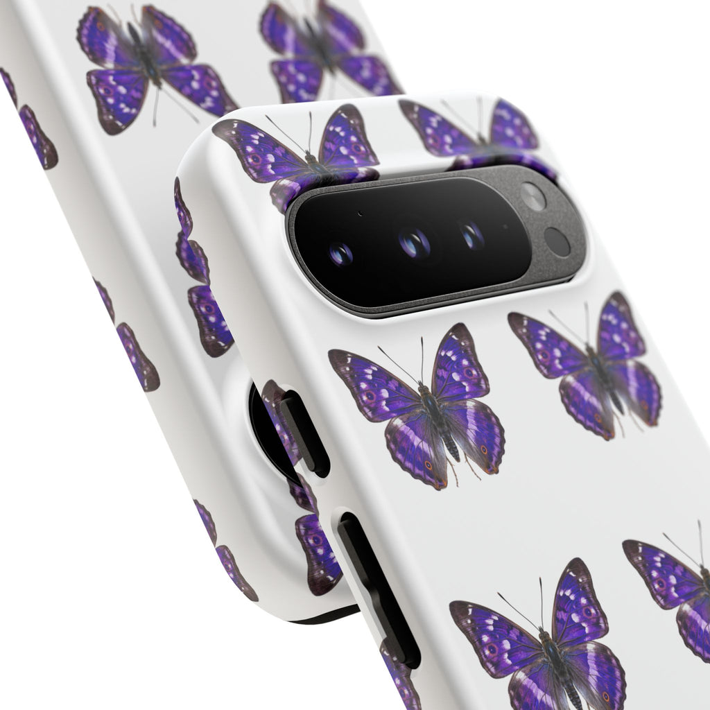 Purple Butterfly Tough Phone Case — Durable Protective iPhone Case with Repeating Butterfly Pattern