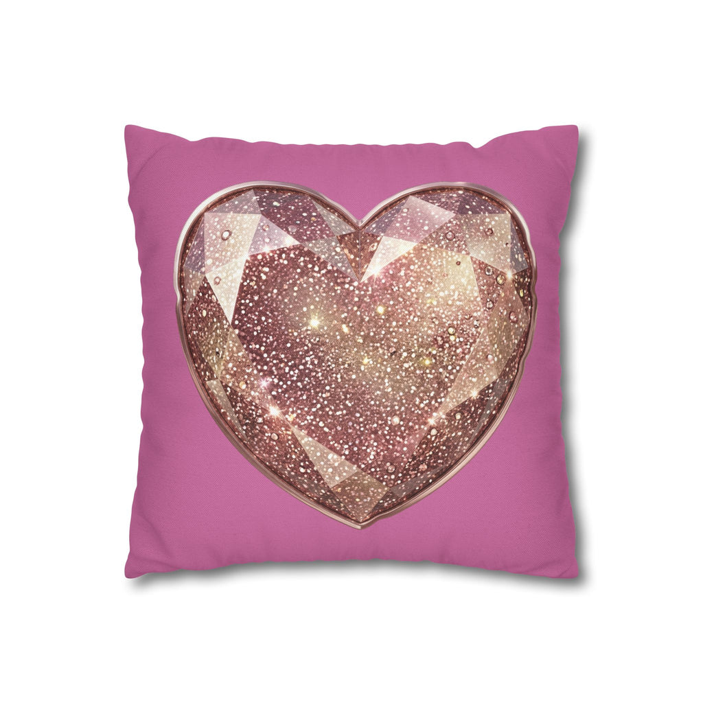Glitter Rose Gold Heart Pillowcase — Pink Decorative Throw Pillow- Light Pink