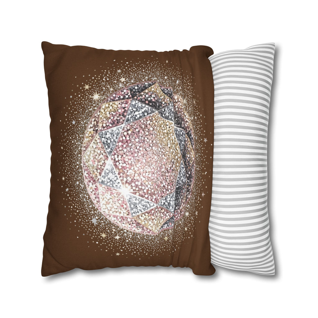 Glittery Brown Spun Polyester Square Pillowcase