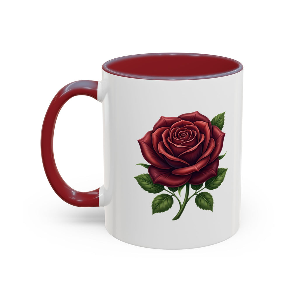 Red Rose Accent Coffee Mug — Floral Ceramic Coffee Cup (11/15oz)