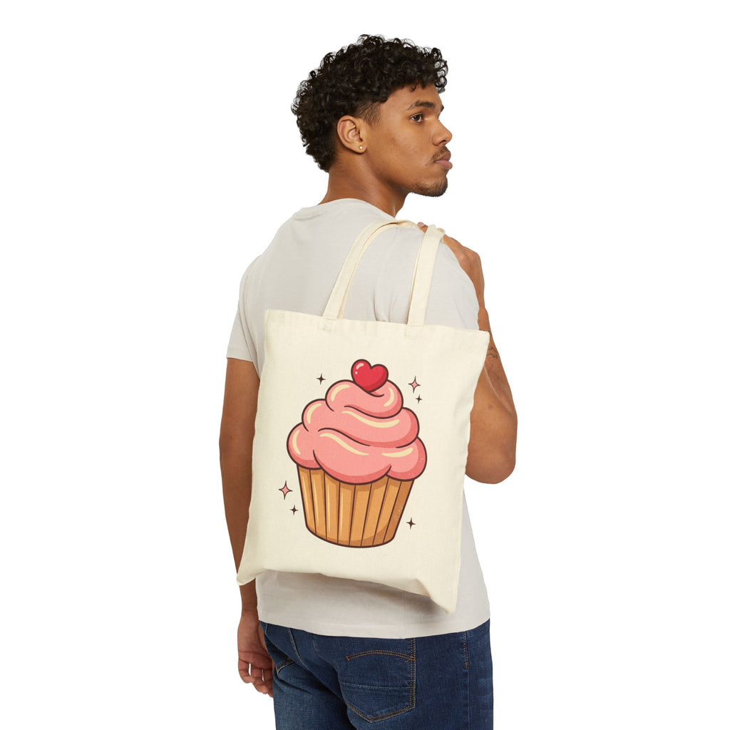 Cupcake Tote Bag — Cute Pink Heart Cupcake Canvas Tote for Baking Lovers
