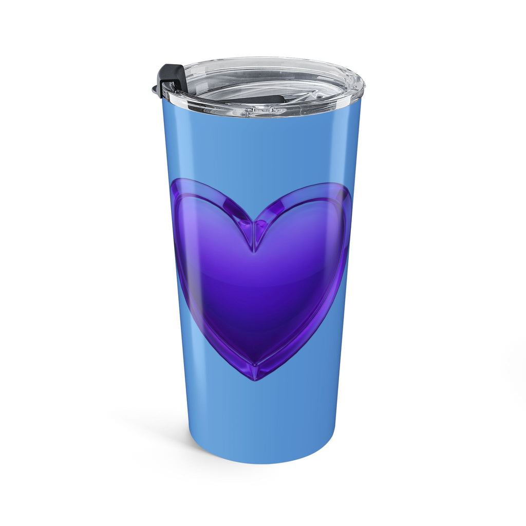 20oz Tumbler with Blue & Purple Heart Design — Cute Travel Cup- Light Blue