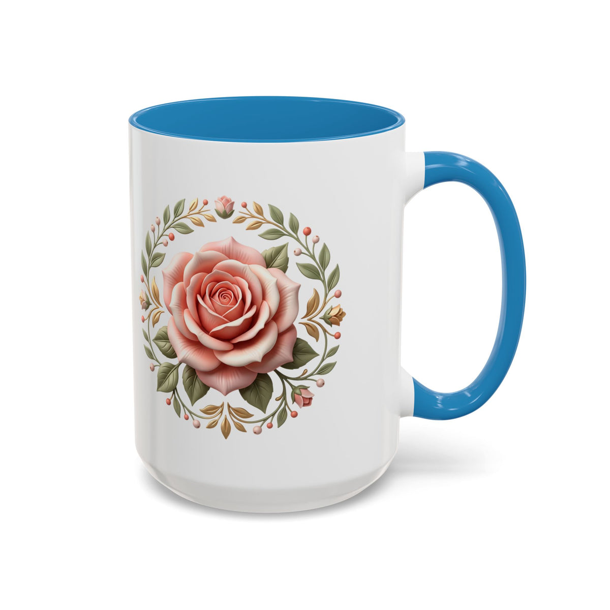 Rose Wreath Accent Coffee Mug — Floral 11/15oz Tea & Coffee Cup