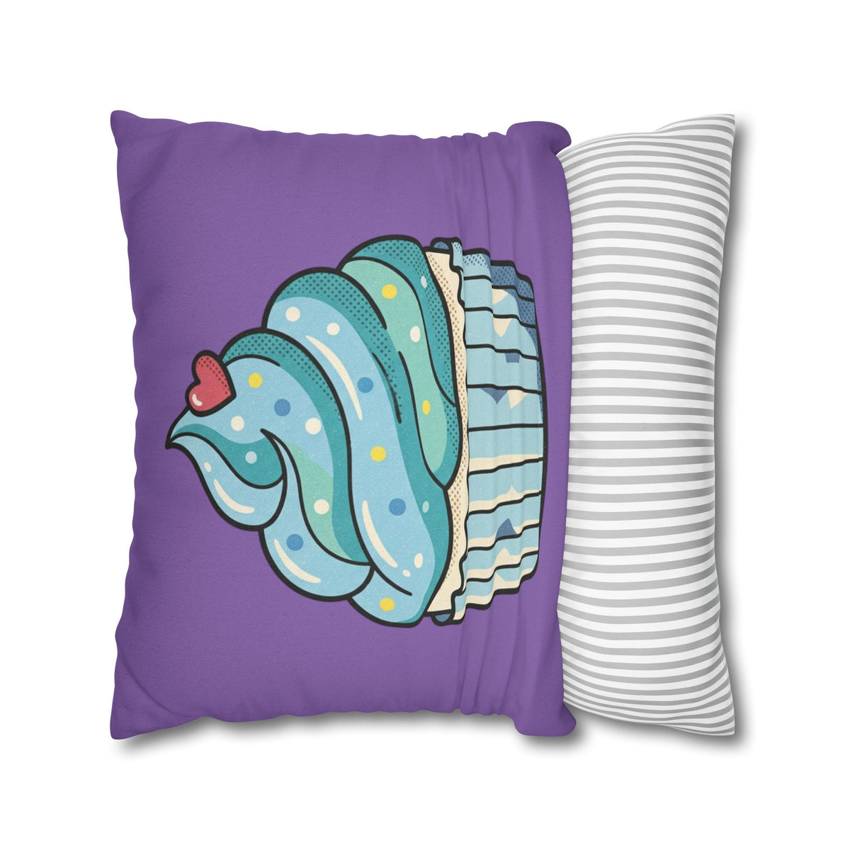 Cupcake Throw Pillow - Cute Blue Frosting Decorative Cushion for Kids’ Rooms, Nurseries & Baker Gift- Light Purple