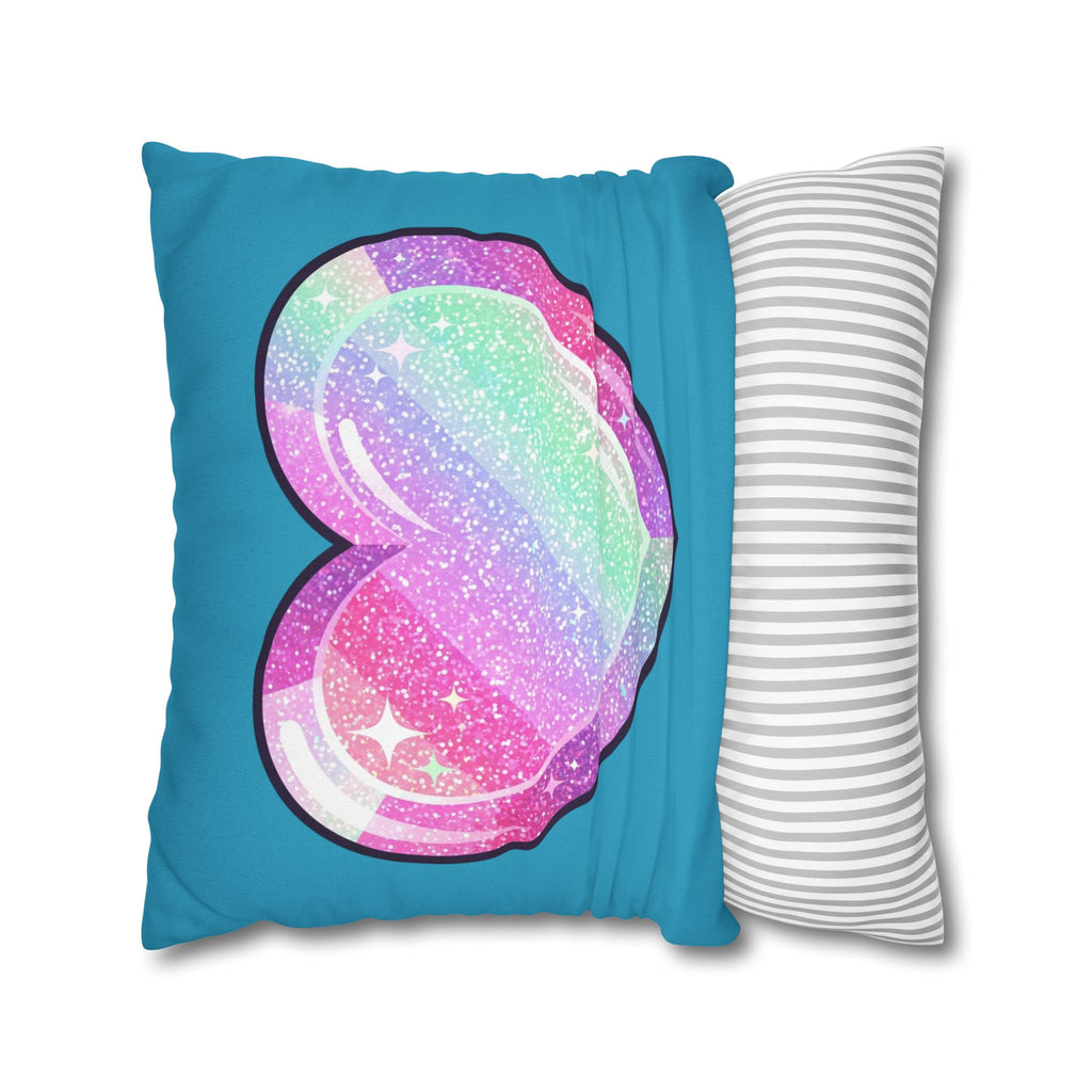 Pastel Glitter Heart Pillowcase Spun Polyester Square Pillowcase- Turquoise