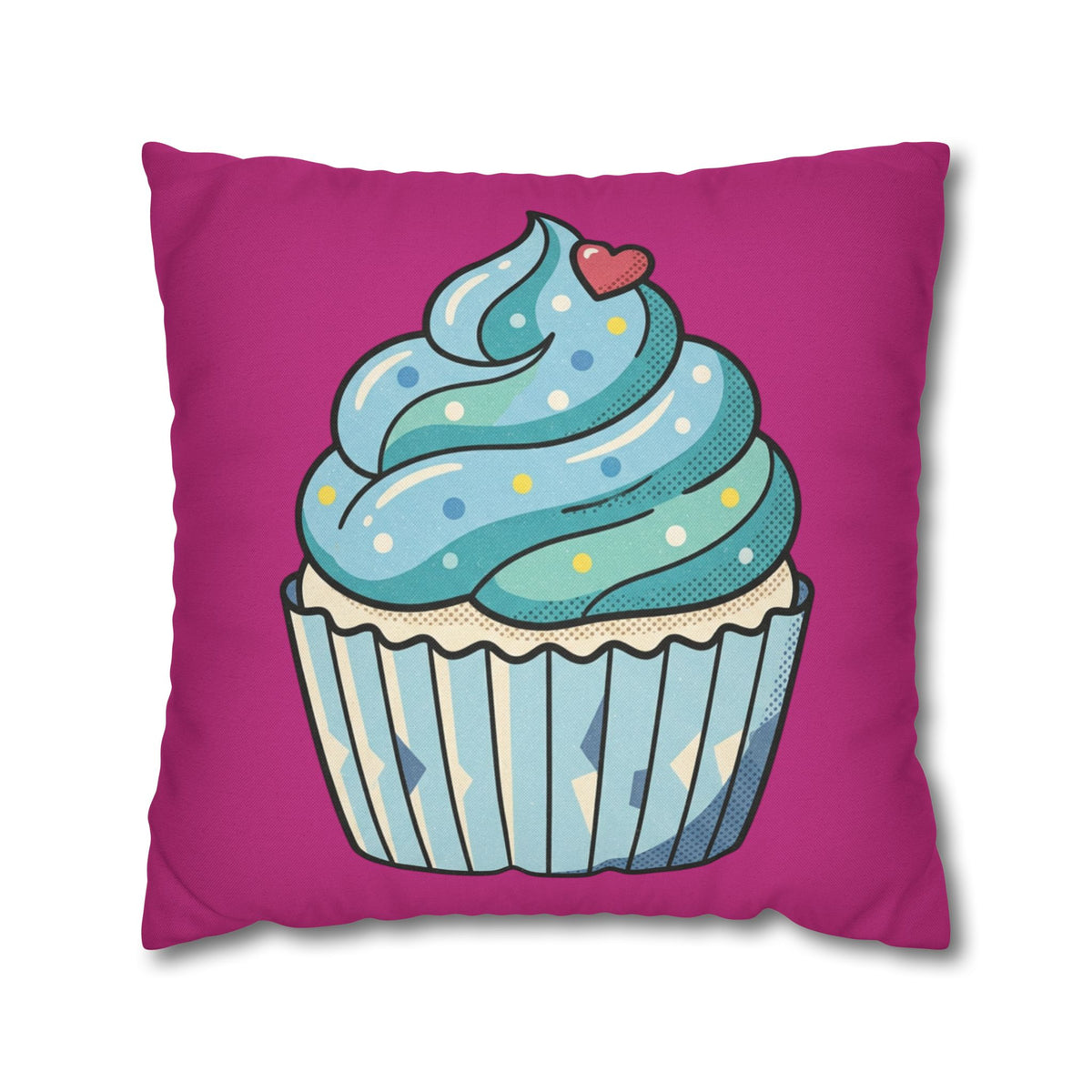 Cupcake Throw Pillow — Cute Blue Frosting Decorative Pillowcase- Magenta
