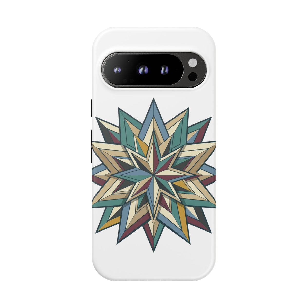 Geometric Star Phone Case — Teal & Earthtone Mandala Design
