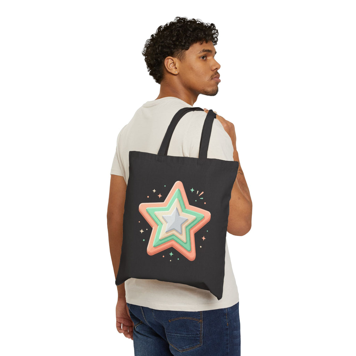 Star Design Cotton Canvas Tote Bag