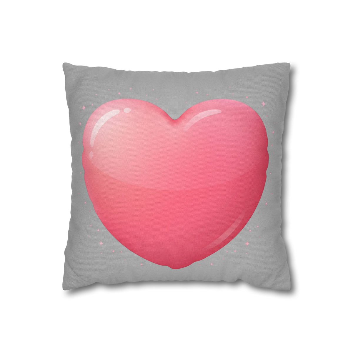 Pink Heart Grey Spun Polyester Square Pillowcase
