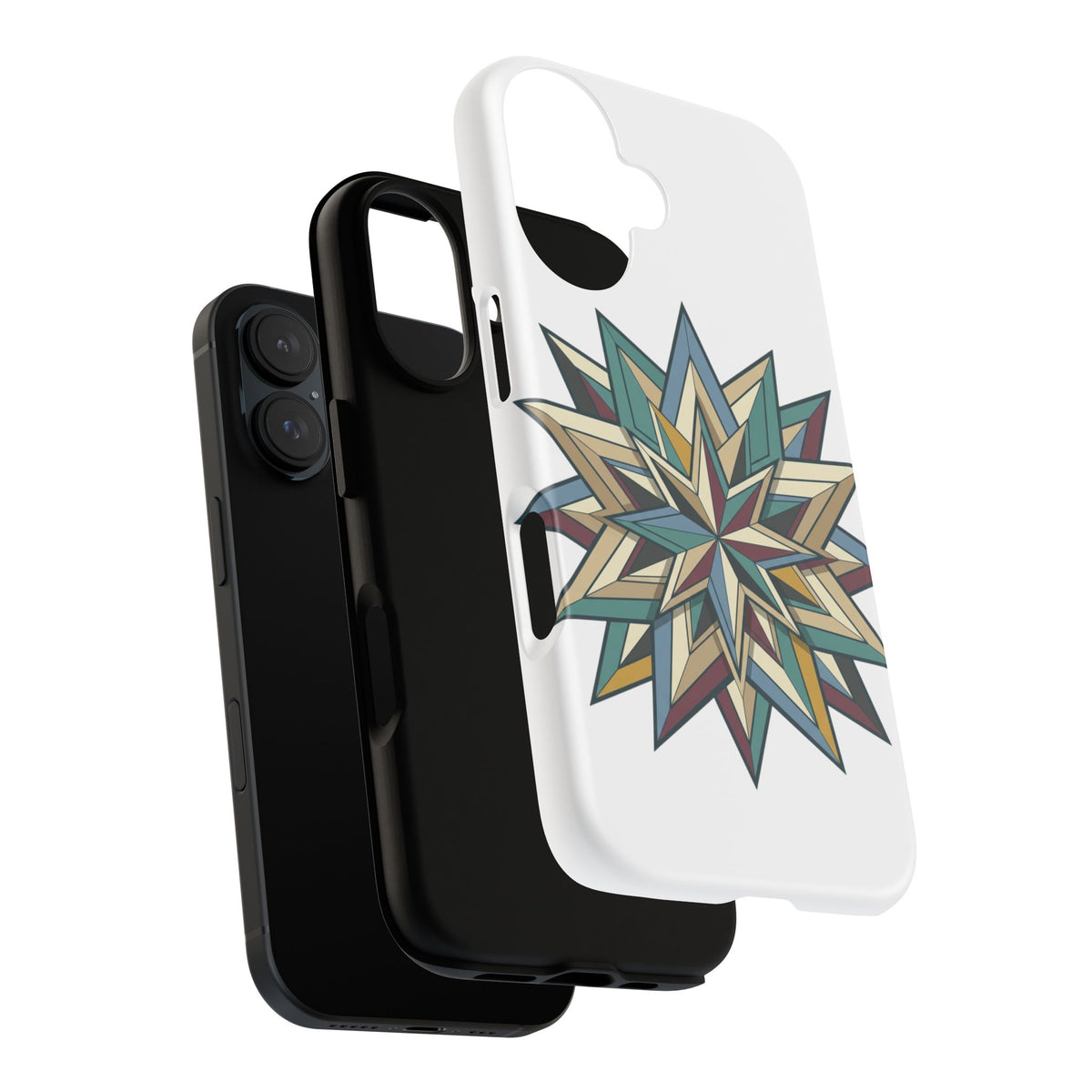 Geometric Star Phone Case — Teal & Earthtone Mandala Design