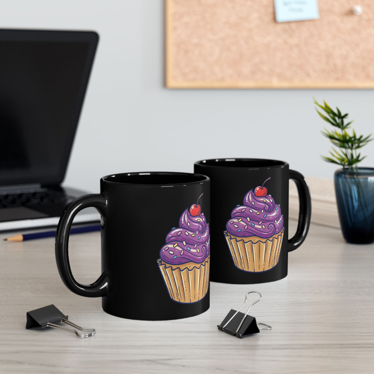 Purple Frosting Cupcake Black Mug (11oz, 15oz)