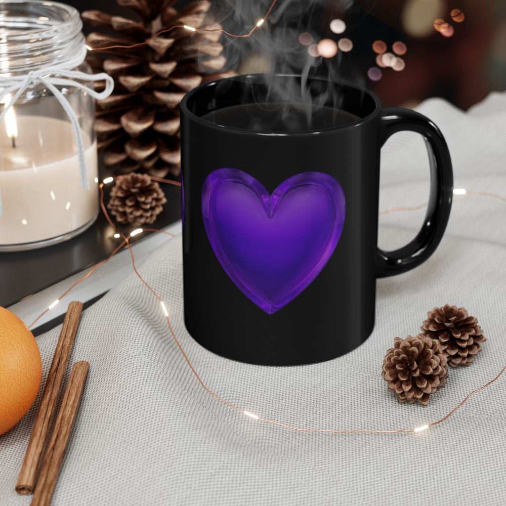 Black Mug - Purple Heart Ceramic Coffee Cup (11oz & 15oz)