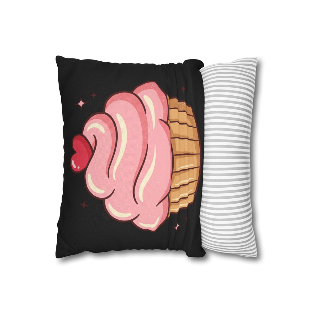 Pink Cupcake Spun Polyester Square Pillowcase- Black