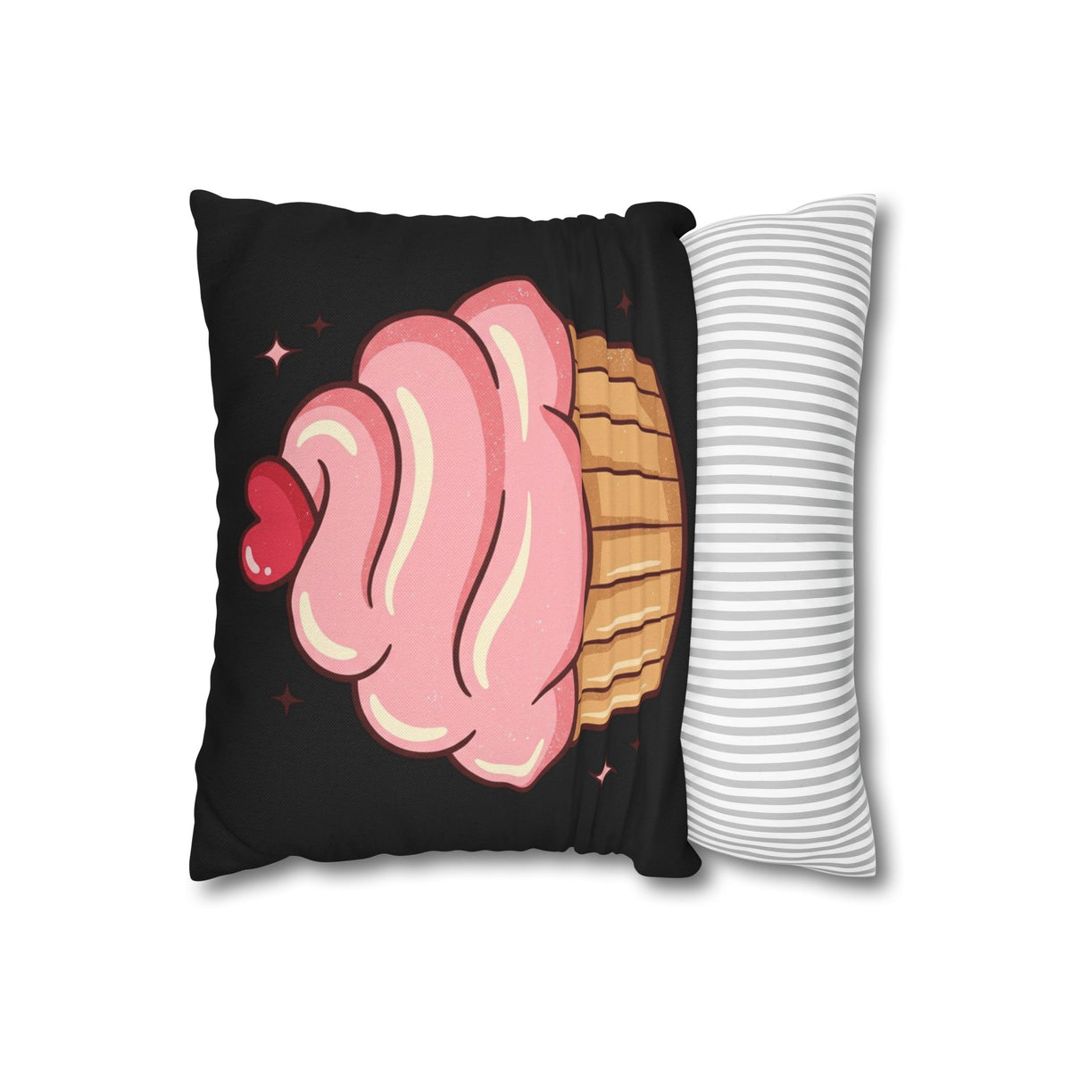 Pink Cupcake Spun Polyester Square Pillowcase- Black