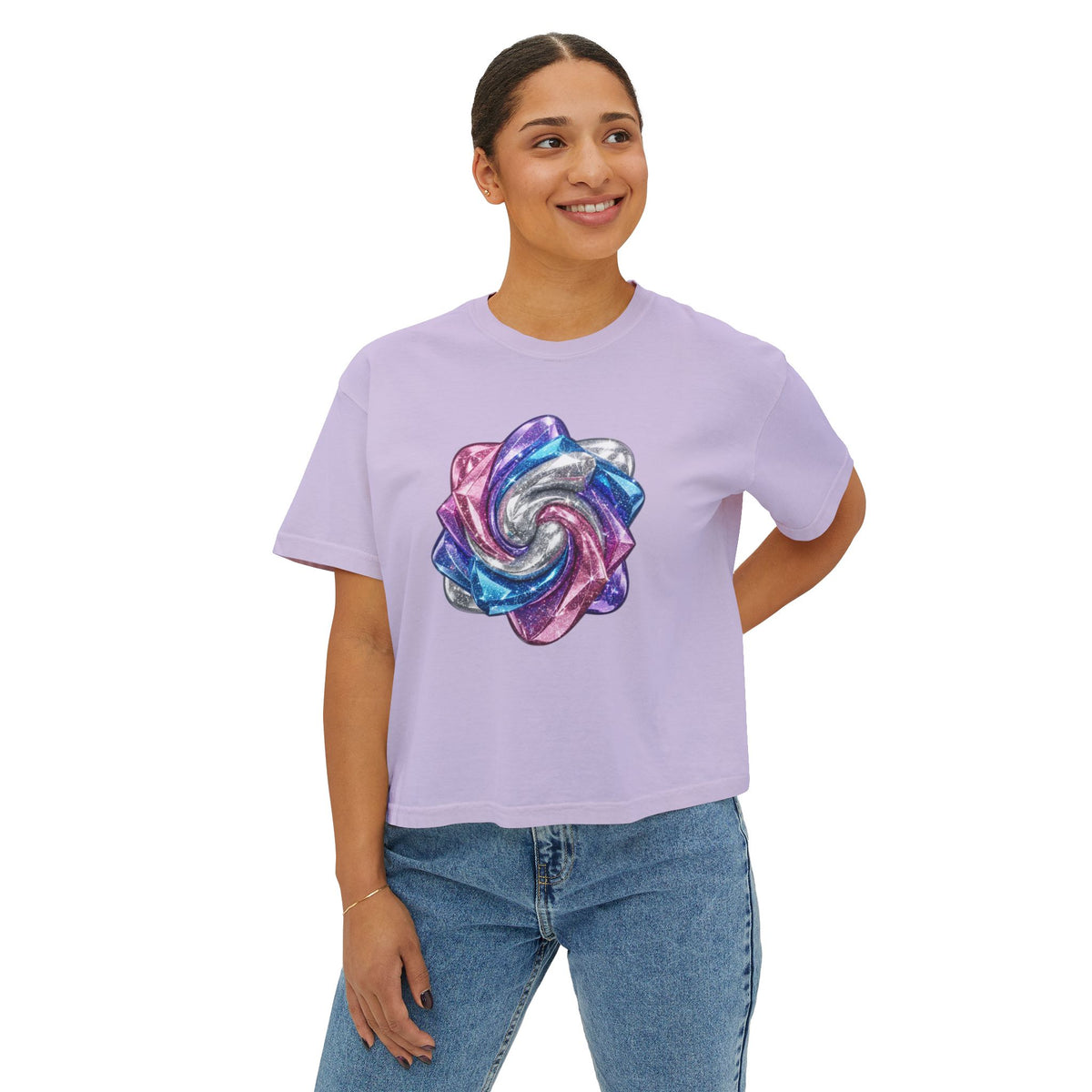 3D Glitter Design Women's Boxy Tee