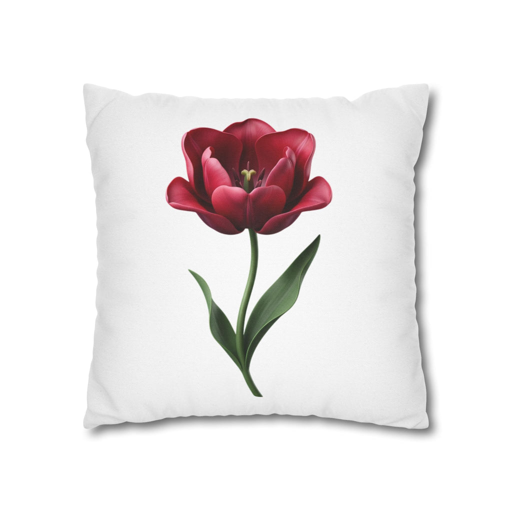Red Tulip Floral Pillowcase — Botanical Square Throw Pillow Cover