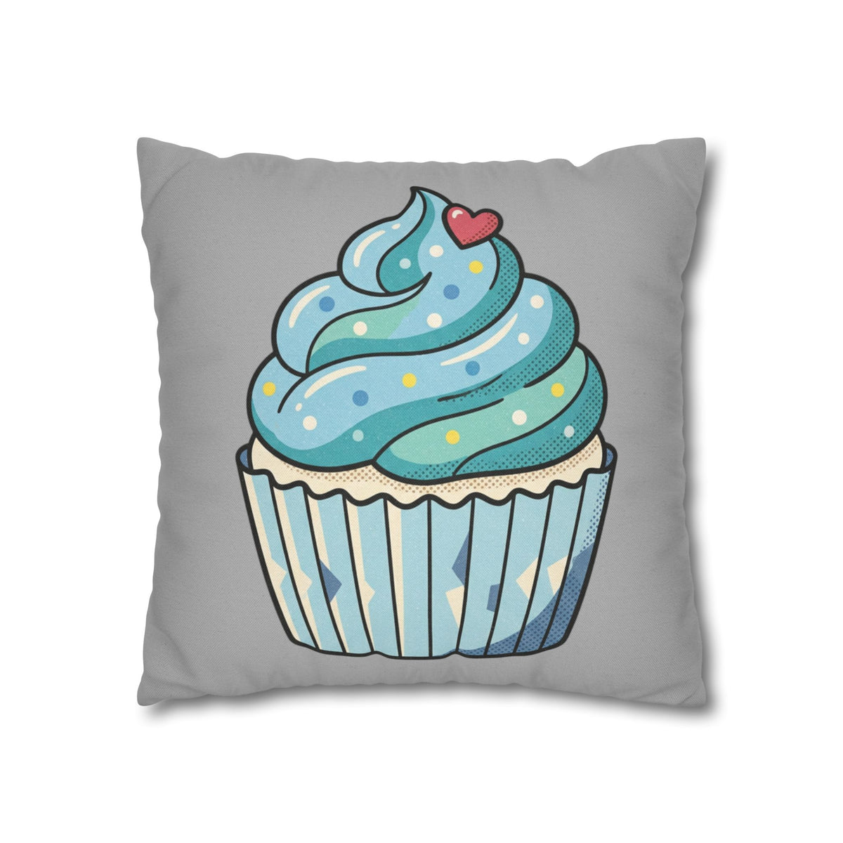 Cupcake Pillowcase — Cute Blue Dessert Decorative Throw Pillow- Light Grey