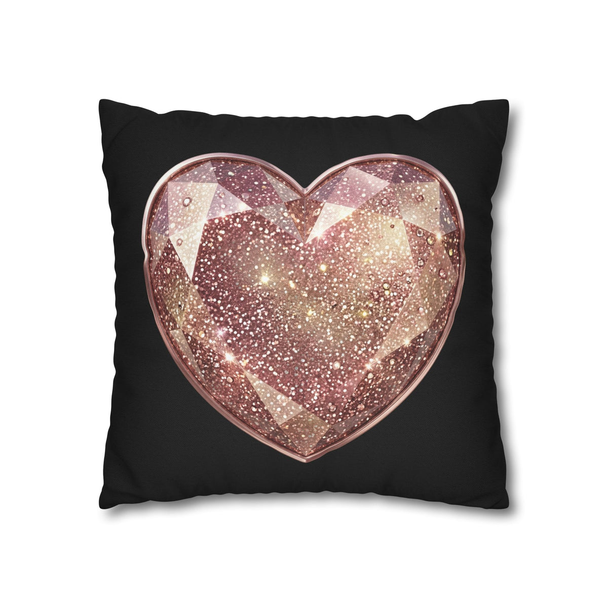 Glitter Rose Gold Crystal Heart Pillowcase- Black
