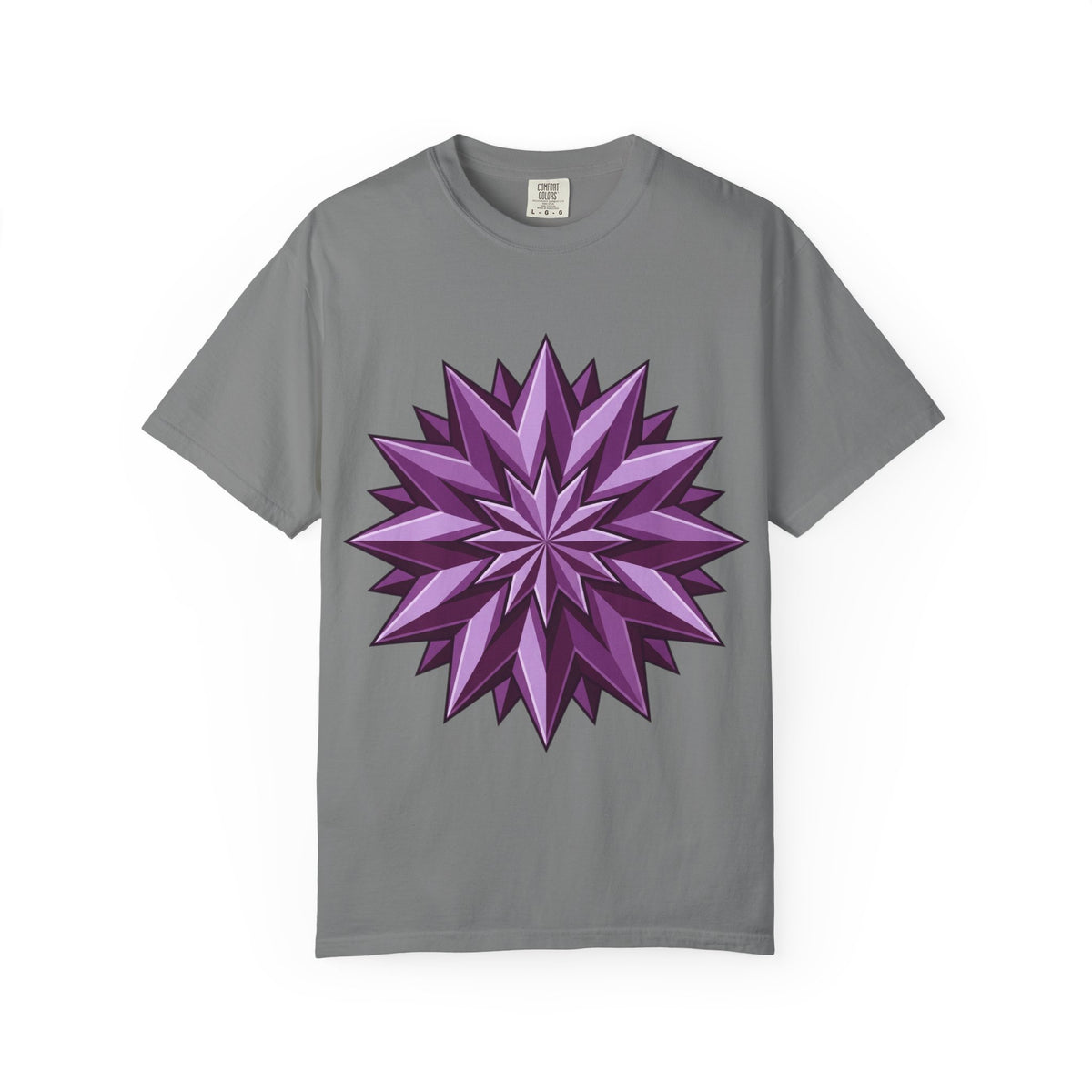 Purple Geometric Starburst T-Shirt — Bold 3D Floral Graphic Tee