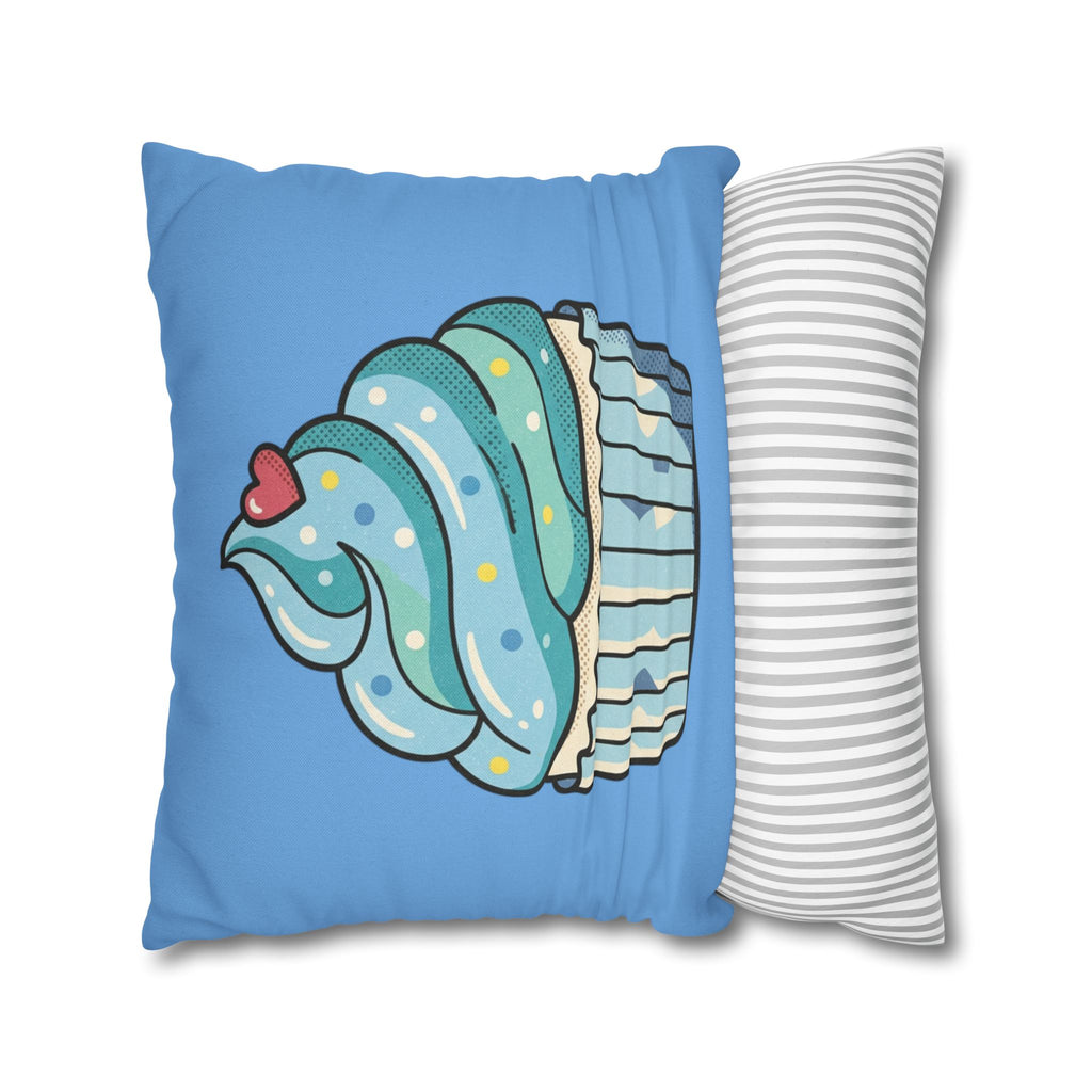 Blue Cupcake Throw Pillowcase — Cute Dessert Decorative Cushion Cover- Light Blue