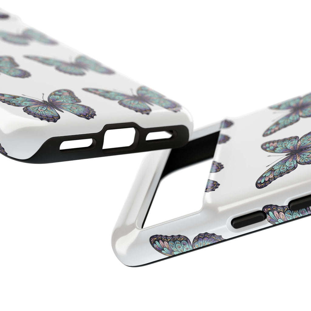 Butterfly Pattern Tough Phone Case — Vintage Teal Floral Protective Cover
