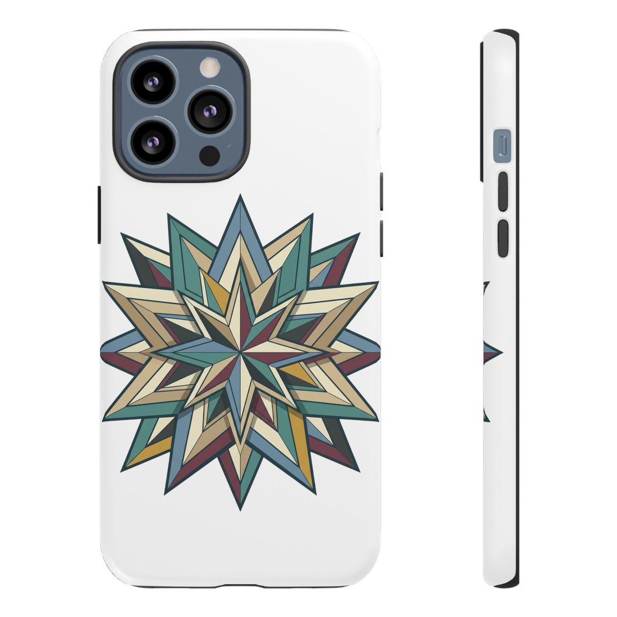 Geometric Star Phone Case — Teal & Earthtone Mandala Design