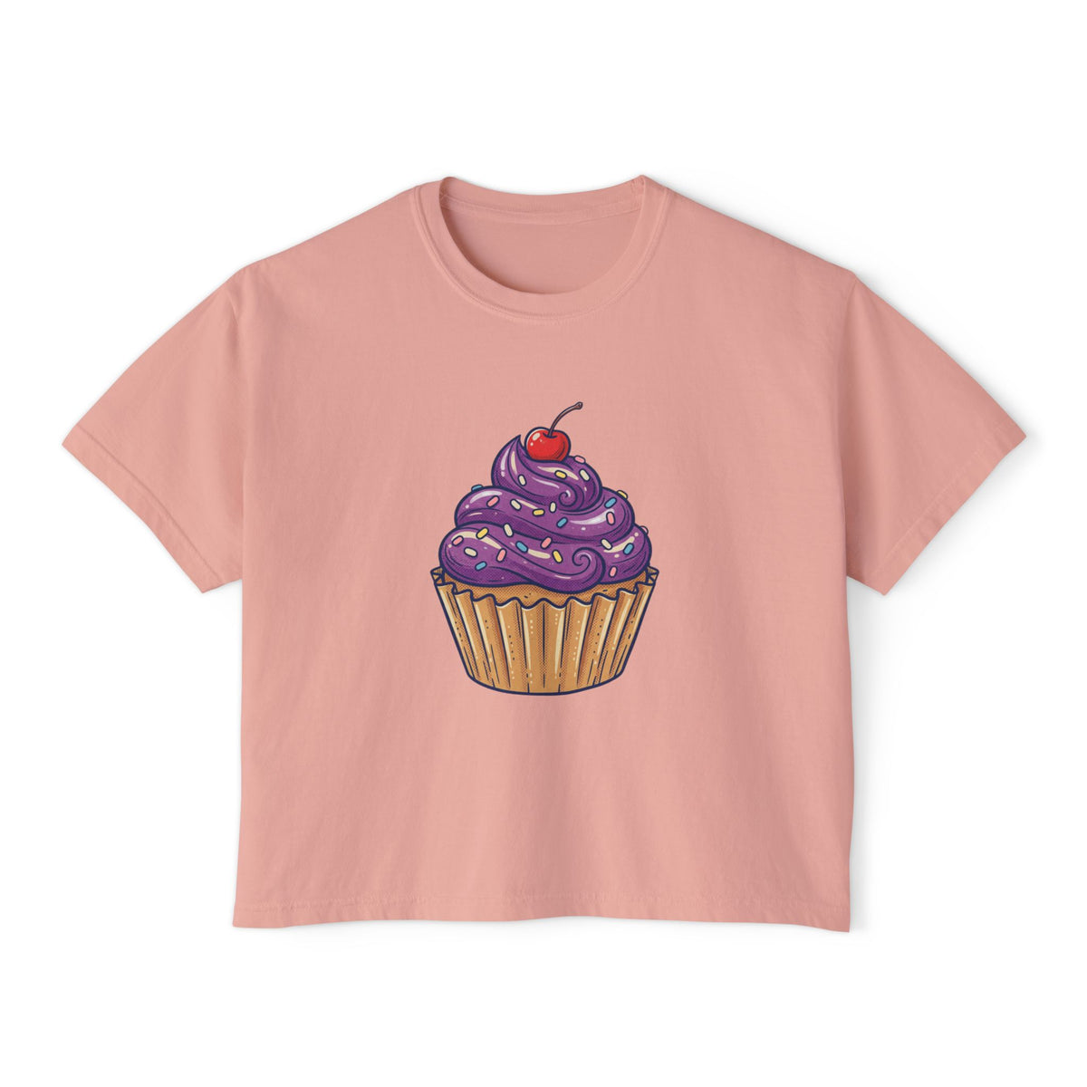 Cupcake Graphic Boxy Tee — Cute Purple Frosting Women's T-Shirt