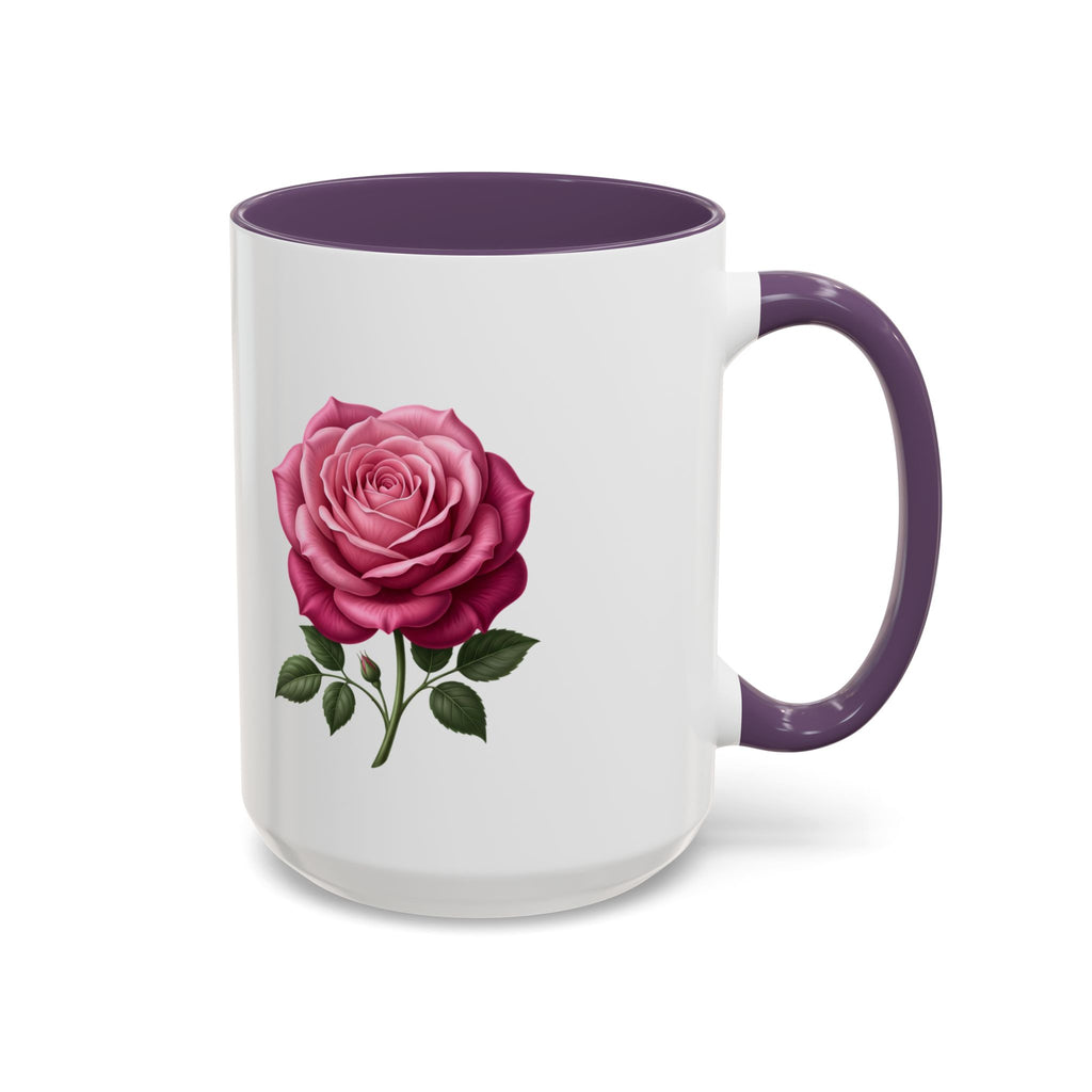 Pink Rose Accent Coffee Mug — Floral Tea & Coffee Cup (11/15 oz)