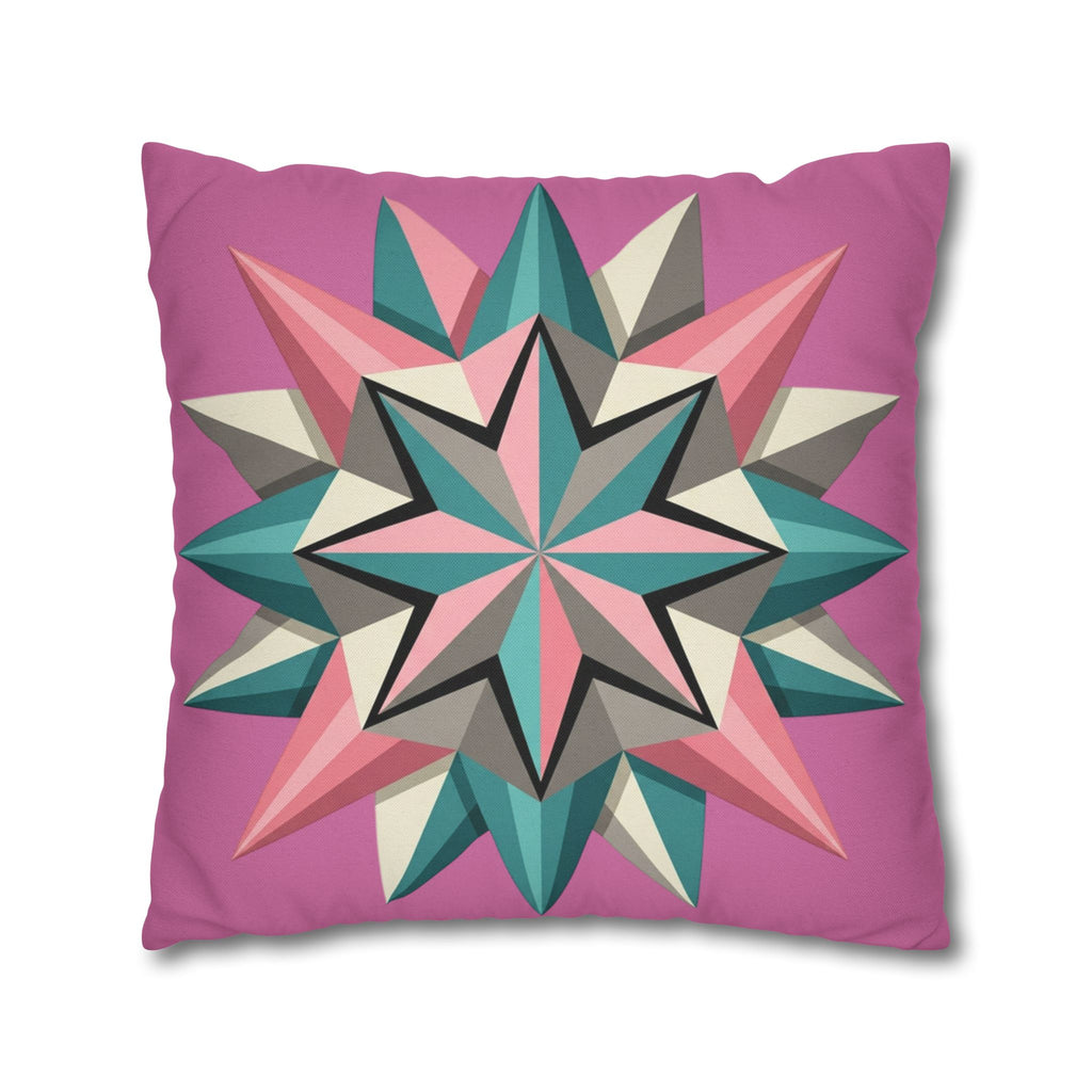 Pink Geometric Star Throw Pillowcase – Modern Kaleidoscope Accent
