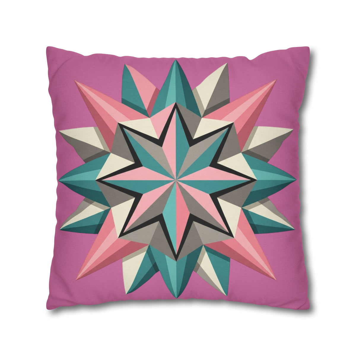 Pink Geometric Star Throw Pillowcase – Modern Kaleidoscope Accent