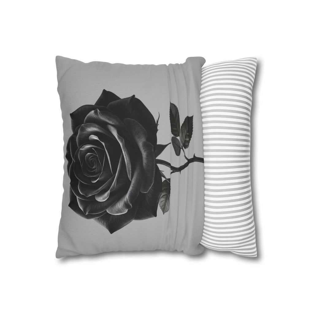 Black Rose Grey Spun Polyester Square Pillowcase