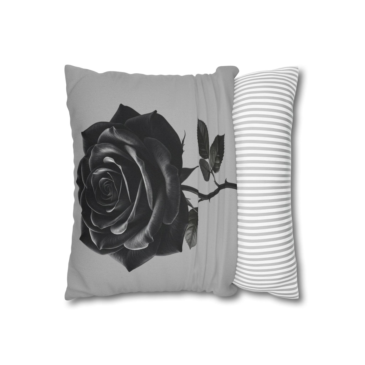 Black Rose Grey Spun Polyester Square Pillowcase