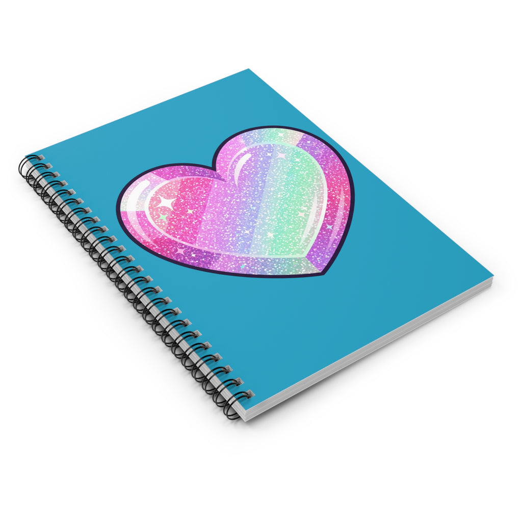 Glitter Rainbow Heart Spiral Notebook — Ruled Journal for Kids & Teens- Turquoise