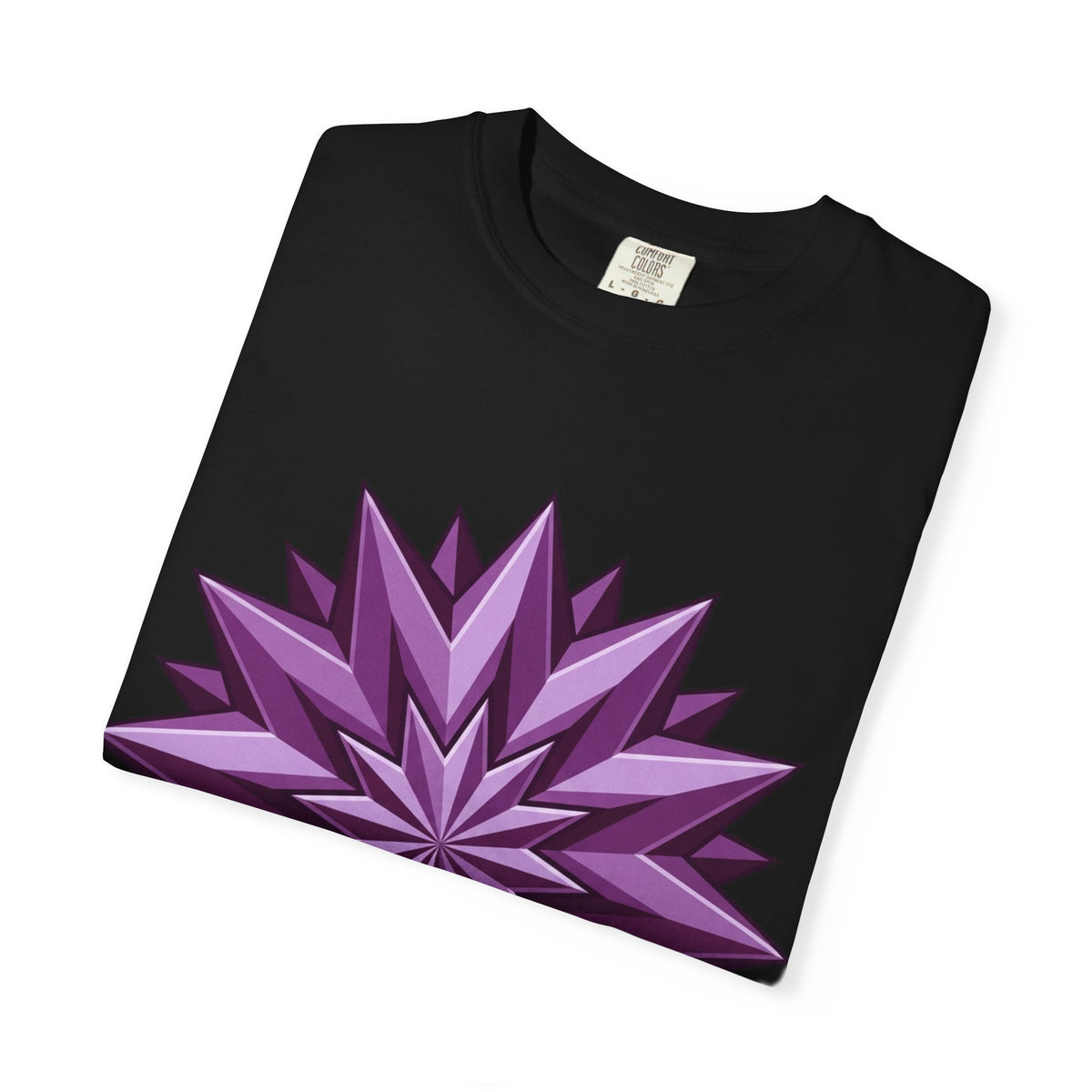 Purple Geometric Starburst T-Shirt — Bold 3D Floral Graphic Tee