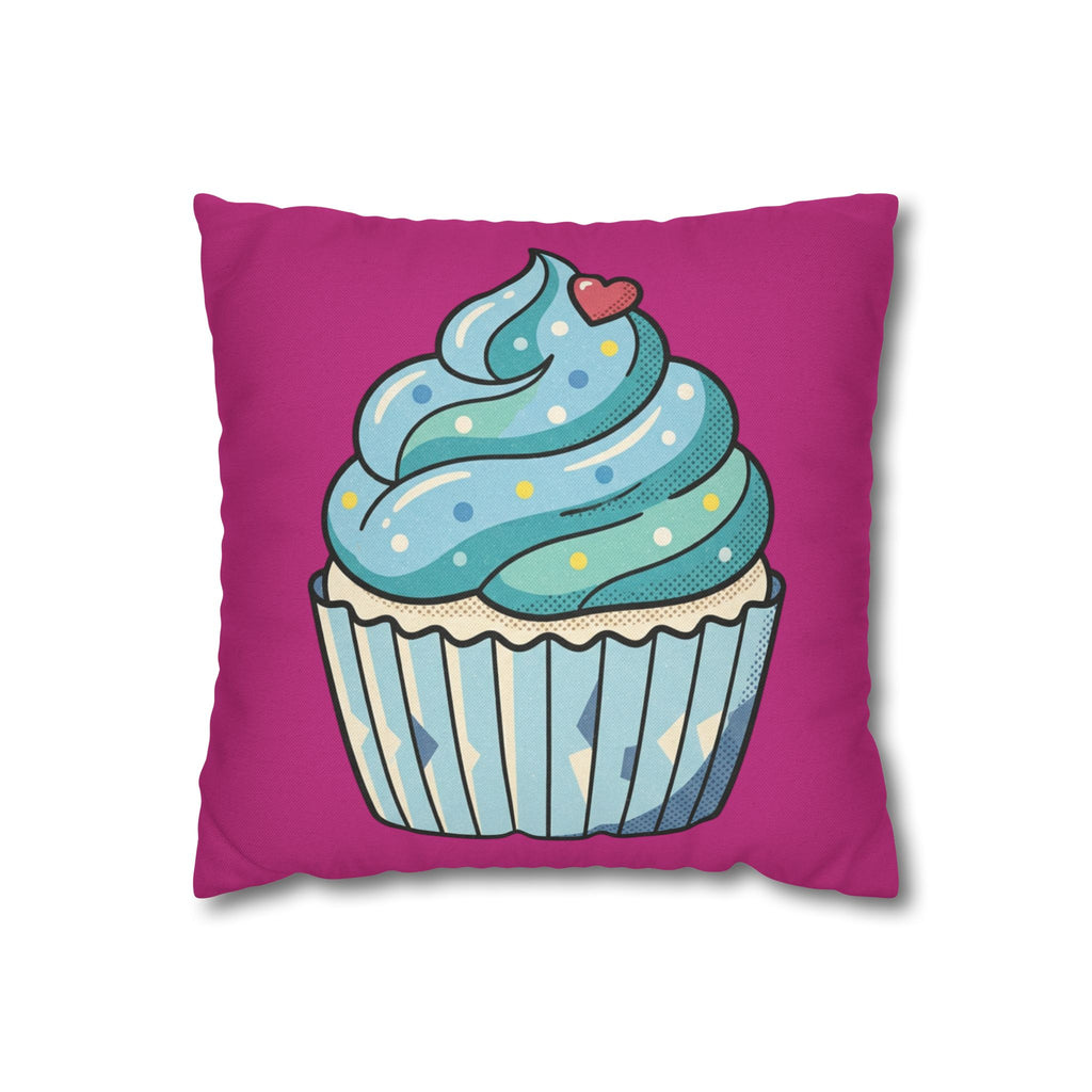 Cupcake Throw Pillow — Cute Blue Frosting Decorative Pillowcase- Magenta