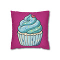 Cupcake Throw Pillow — Cute Blue Frosting Decorative Pillowcase- Magenta