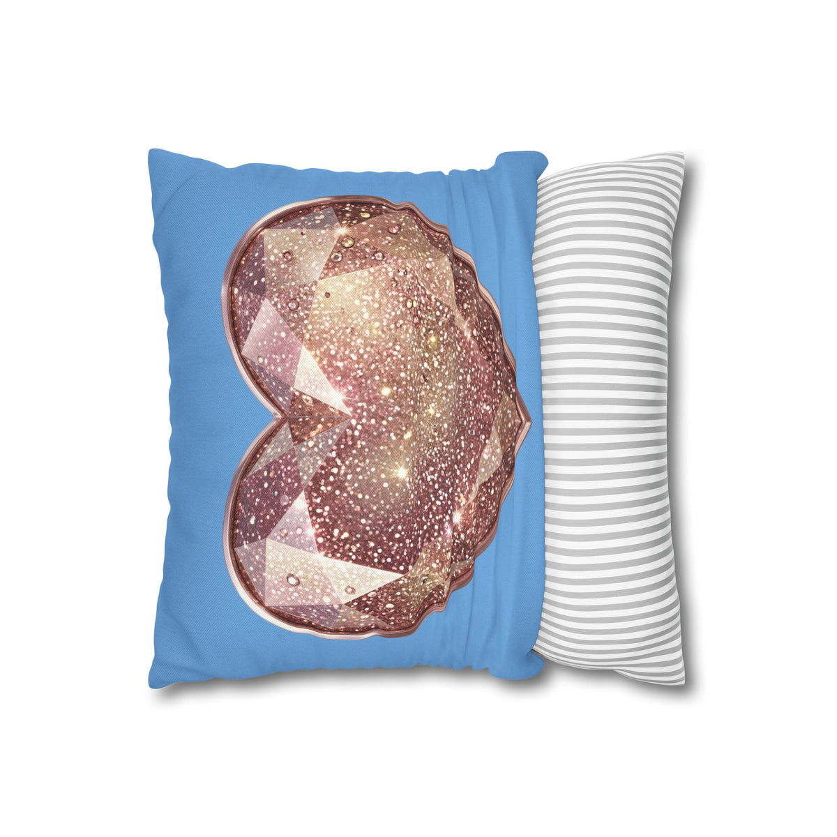 Glitter Gem Heart Pillowcase — Sparkling Rose Gold Heart on Blue